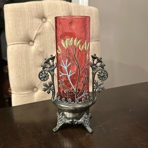 Forbes Silver Co  Bohemian enameled crackle vase and stand - mid 20th century